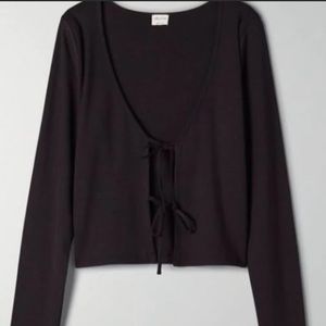 Aritzia Wilfred Free Only Tie Front Long Sleeve Shirt, Black Size Extra Small